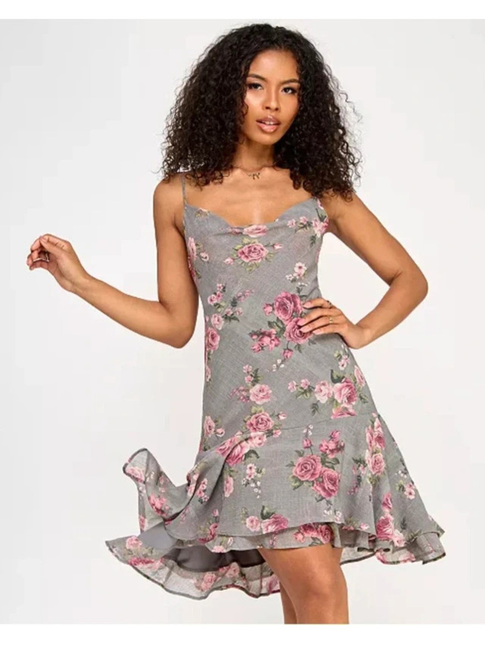 Katia Rae Junior Floral Print Cowlneck A- line Dress size S